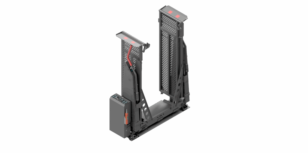 Vertical split platform on the EA4 inboard lift